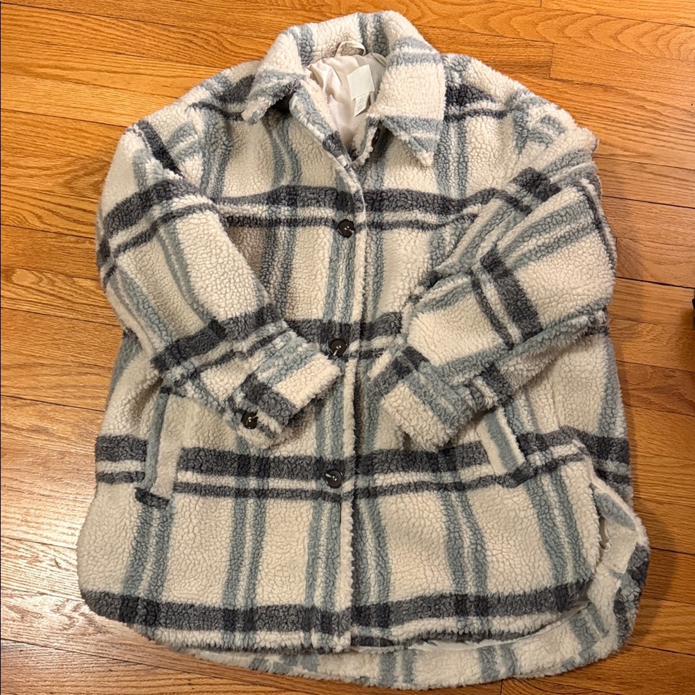 H&M Sherpa shirt jacket shacket sz L large